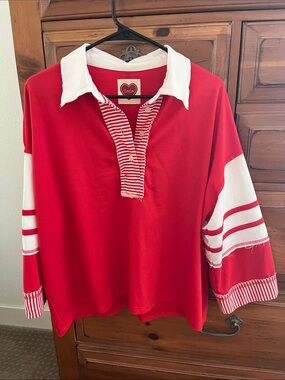 Women’s Red Contrast-Collar Tunic Top NWOT